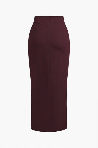 Fridoline Damen Midirock Wickeloptik Hochgeschlitzt