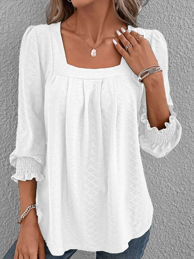 Norvielle Damen Baumwollbluse Eckiger Ausschnitt
