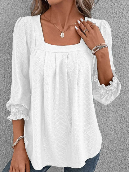 Norvielle Damen Baumwollbluse Eckiger Ausschnitt