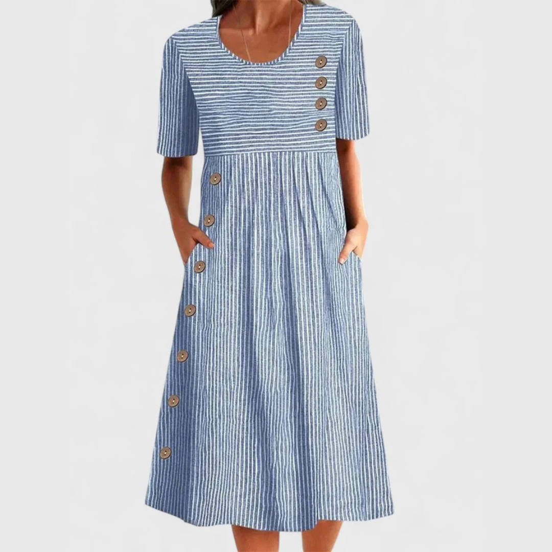 Damen A-Linien Midikleid Baumwolle Streifen - Norvielle
