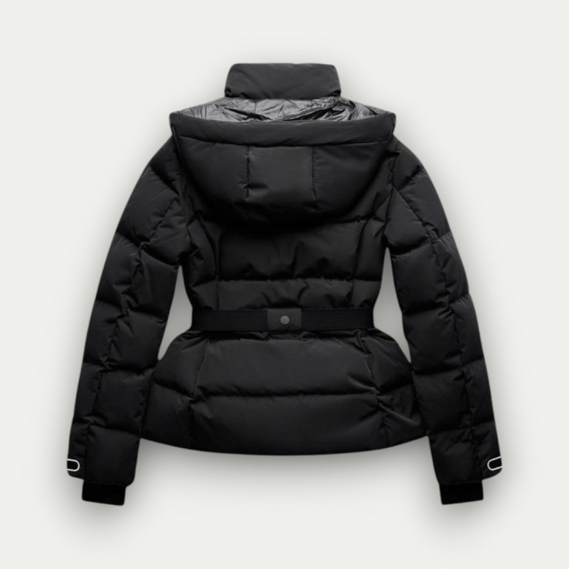 Damen Winterjacke Skijacke Schwarz Gefüttert Mit Gürtel - Norvielle