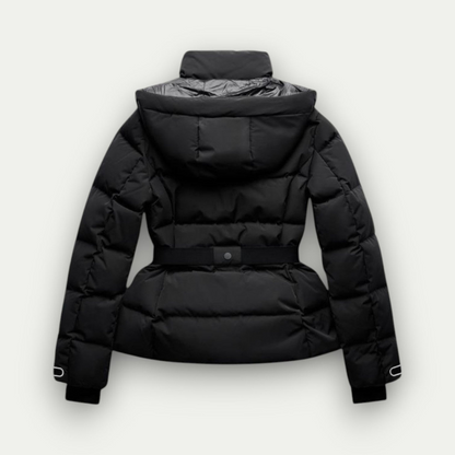 Damen Winterjacke Skijacke Schwarz Gefüttert Mit Gürtel - Norvielle
