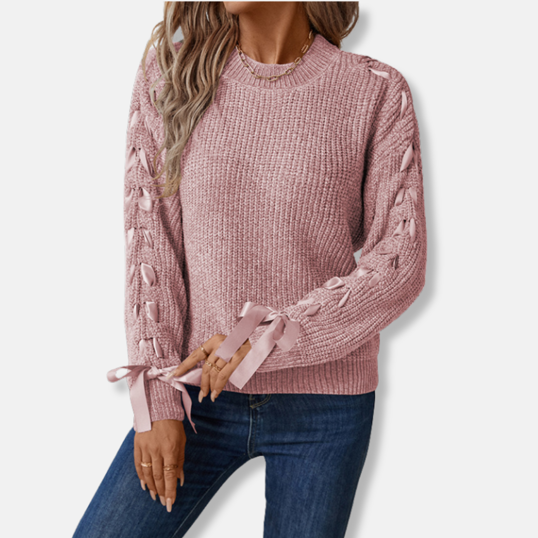 Damen Pullover Sweatshirt Weiches Strick Rundhalsausschnitt