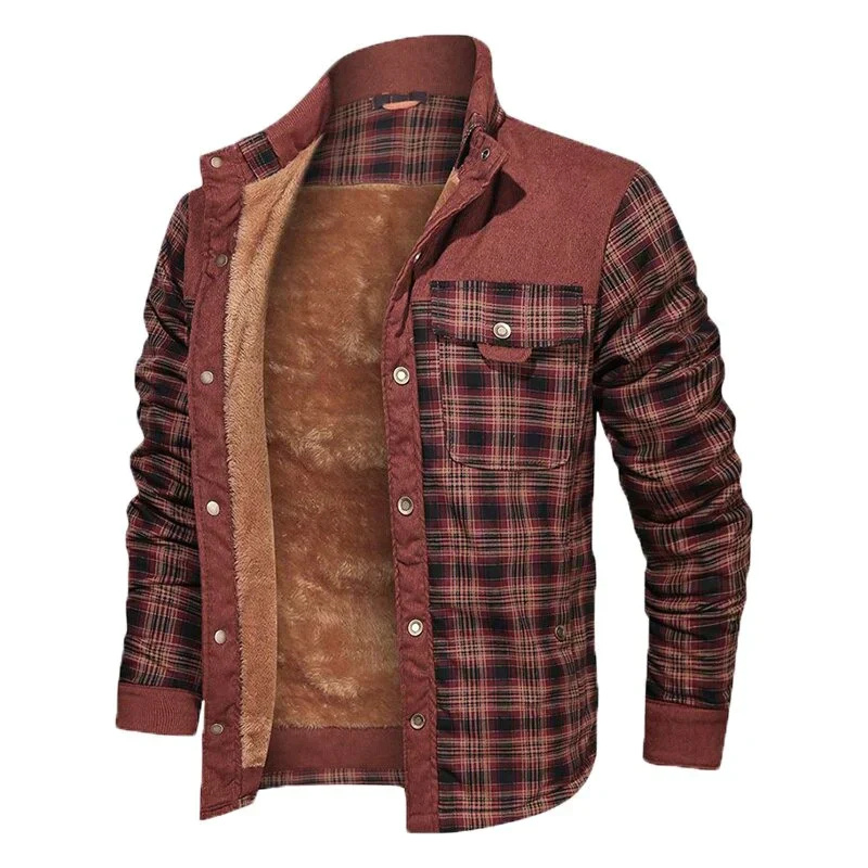 Herren Karo Hemdjacke Fleece-Futter Warm