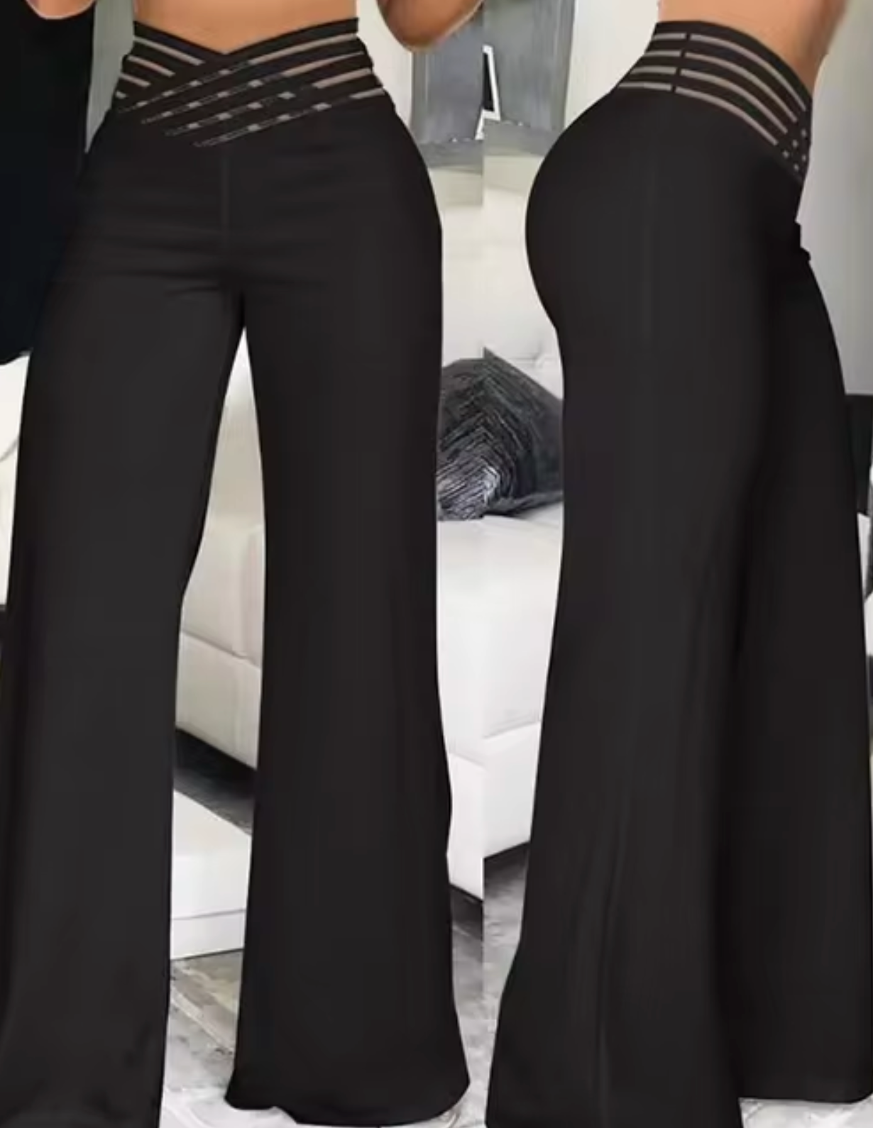 Hochtaillierte Damen-Hose Flachbund Überkreuzte Beine