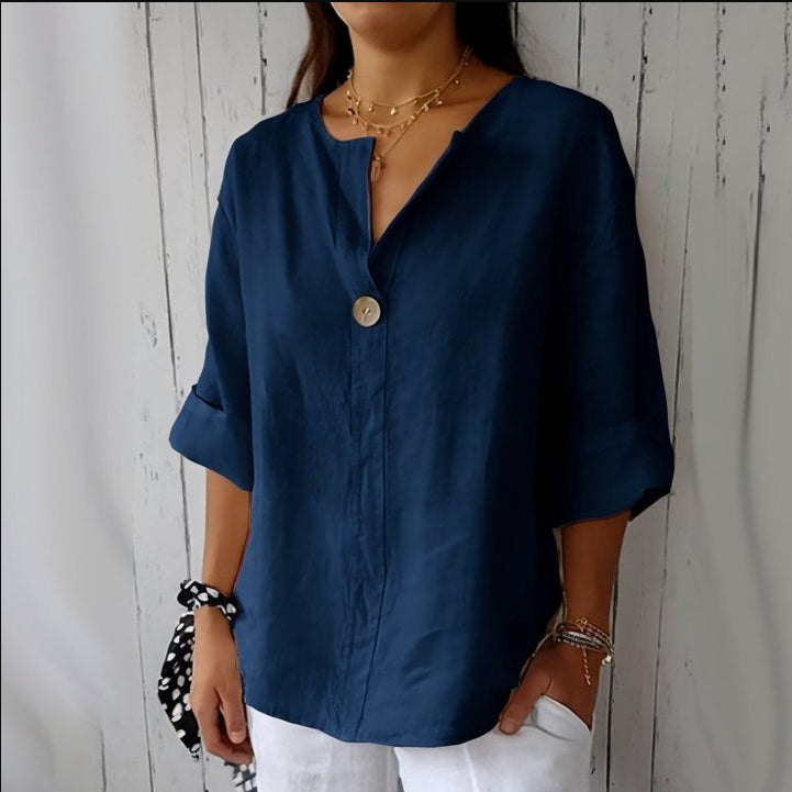 Damen Bluse V-Ausschnitt Weite Passform
