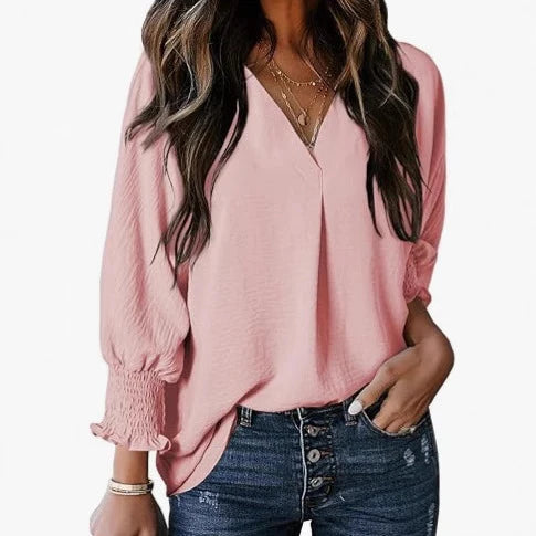 Damen Kurzarmbluse V-Ausschnitt Elegant Sommer Bluse