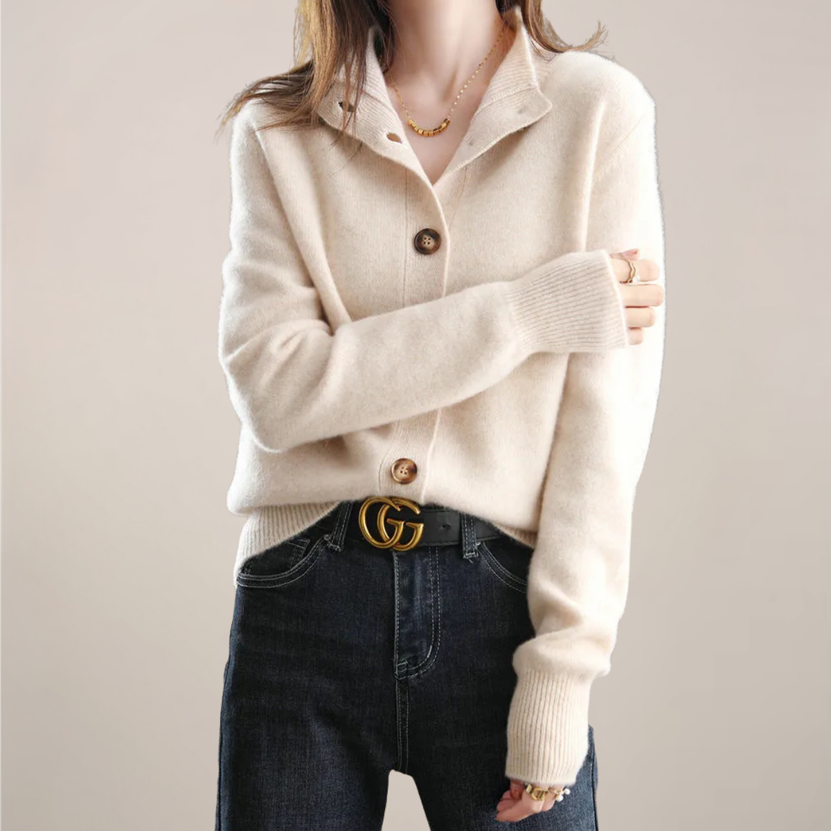 Damen Cardigan Mit Kragen Und Knöpfen Frühling