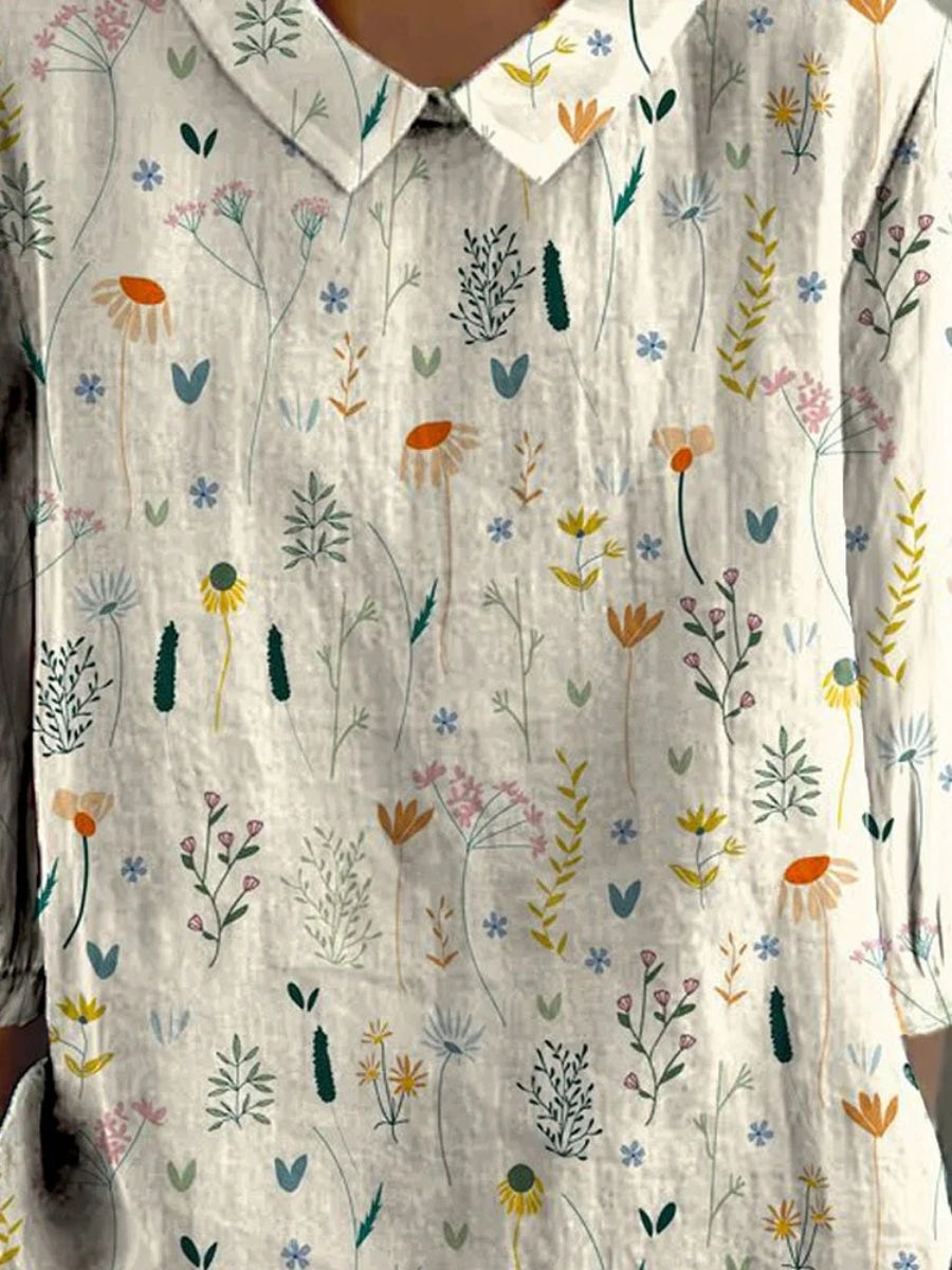 Damen Bluse Kurzärmelig Blumenmuster Weiss