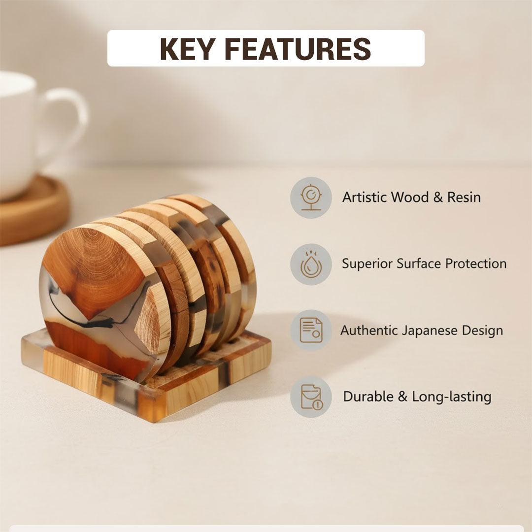 Holz Untersetzer Set Japanisch Harz Dekor