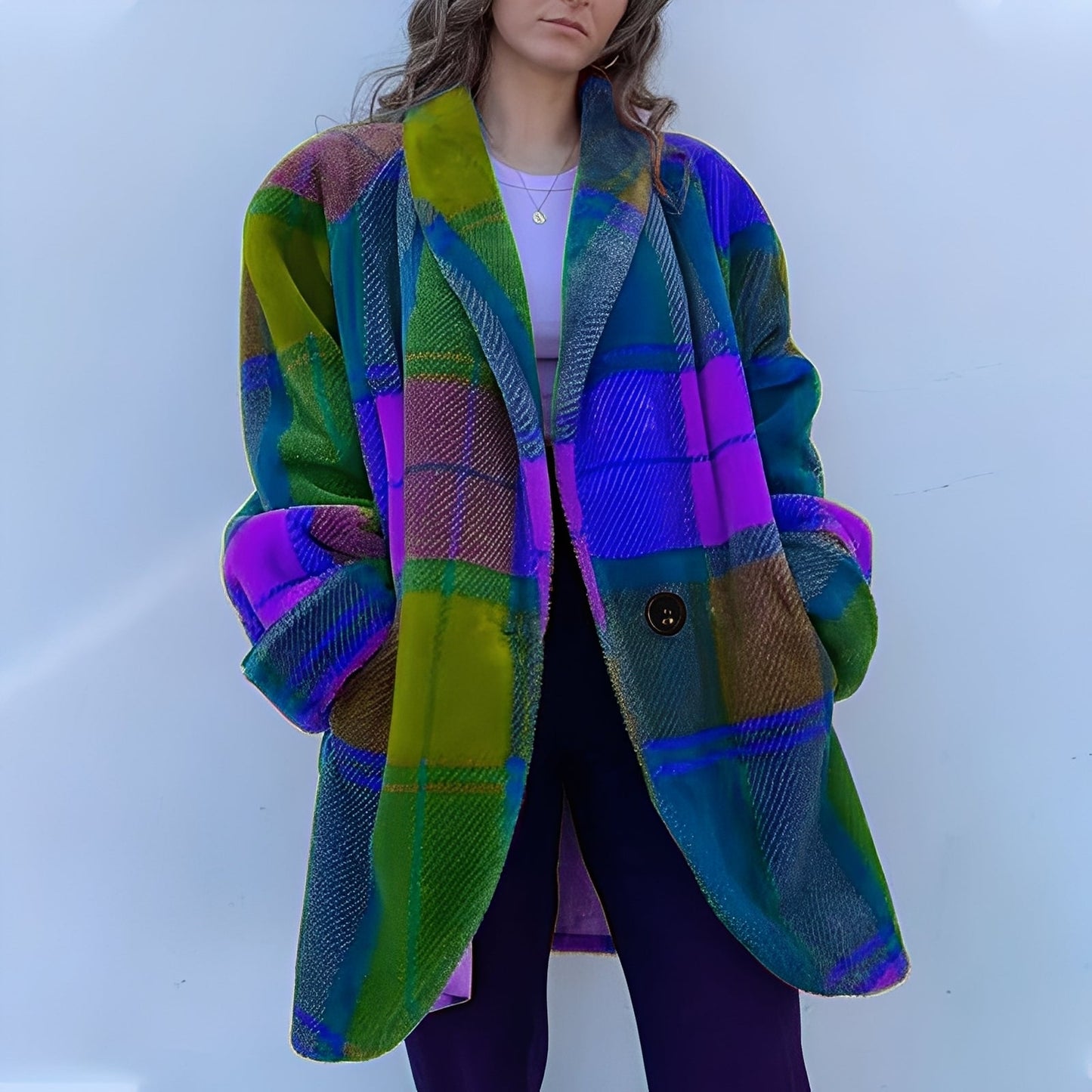 Damen Mantel Bunt Revers Taschen