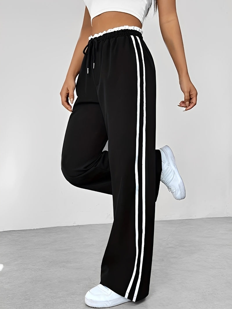 Damen Weite Gerade Hose Seitenstreifen Lässig