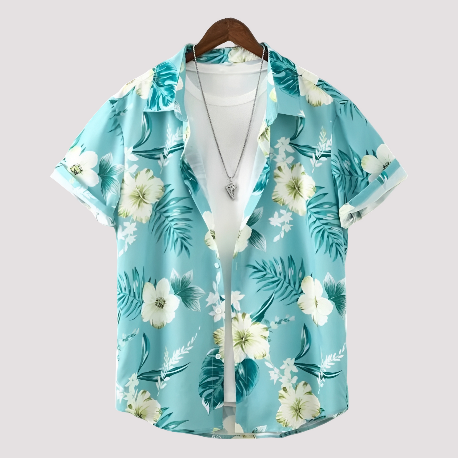 Herren Hawaii-Hemd Lässig Baumwolle Blau - Norvielle