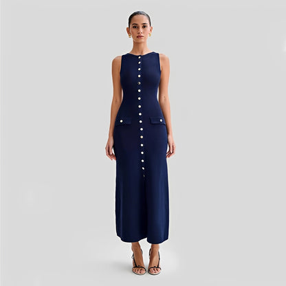 Damen Midikleid Lang Knöpfe Elegantes