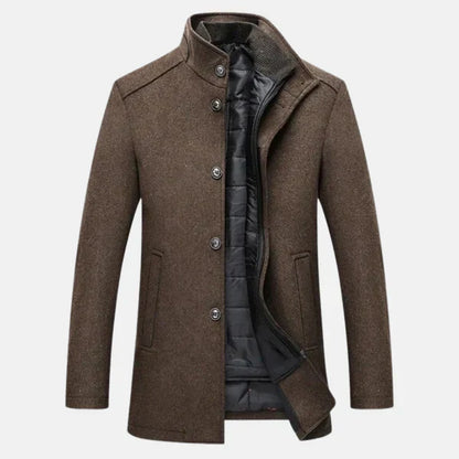 Herren Wintermantel Wolle Stehkragen Warm Innenfutter Schwarz - Norvielle