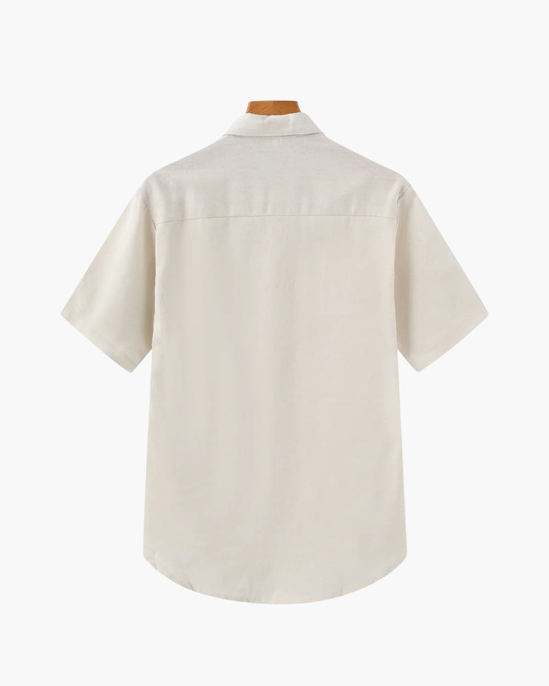 Herren Poloshirt Leinen Sommer Brusttasche Beige