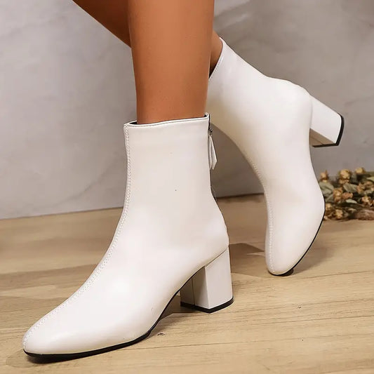 Damen Stiefeletten Spitze Zehenpartie Klobiger Absatz - Norvielle