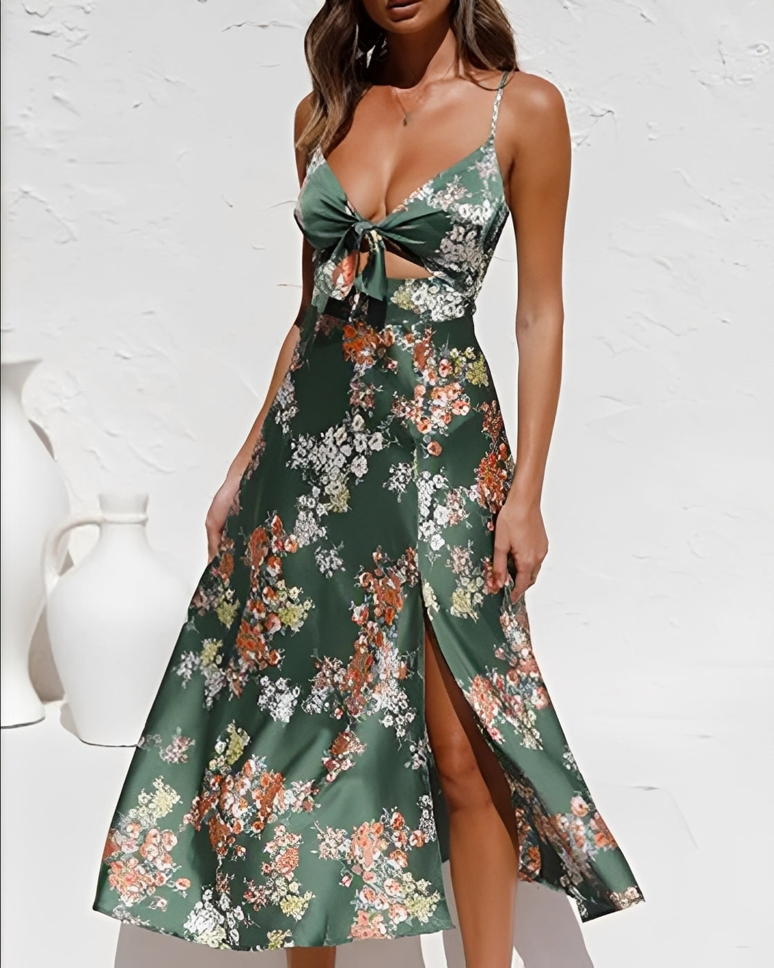 Damen Blumenkleid mit Schlitz Lässig