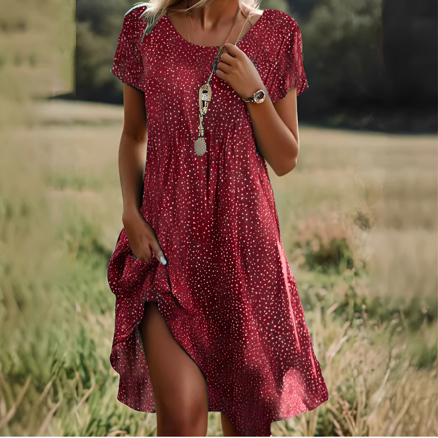 Damen Kleid Kurzärmelig Stilvoll