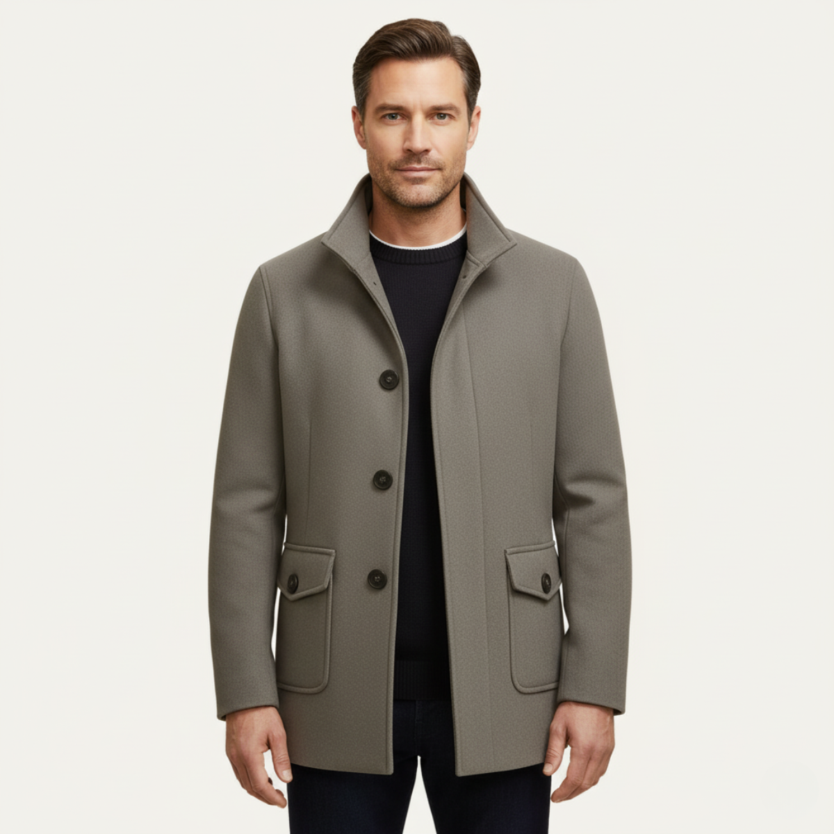 Herren Wollmantel Eleganter Winterovercoat Schwarz - Norvielle