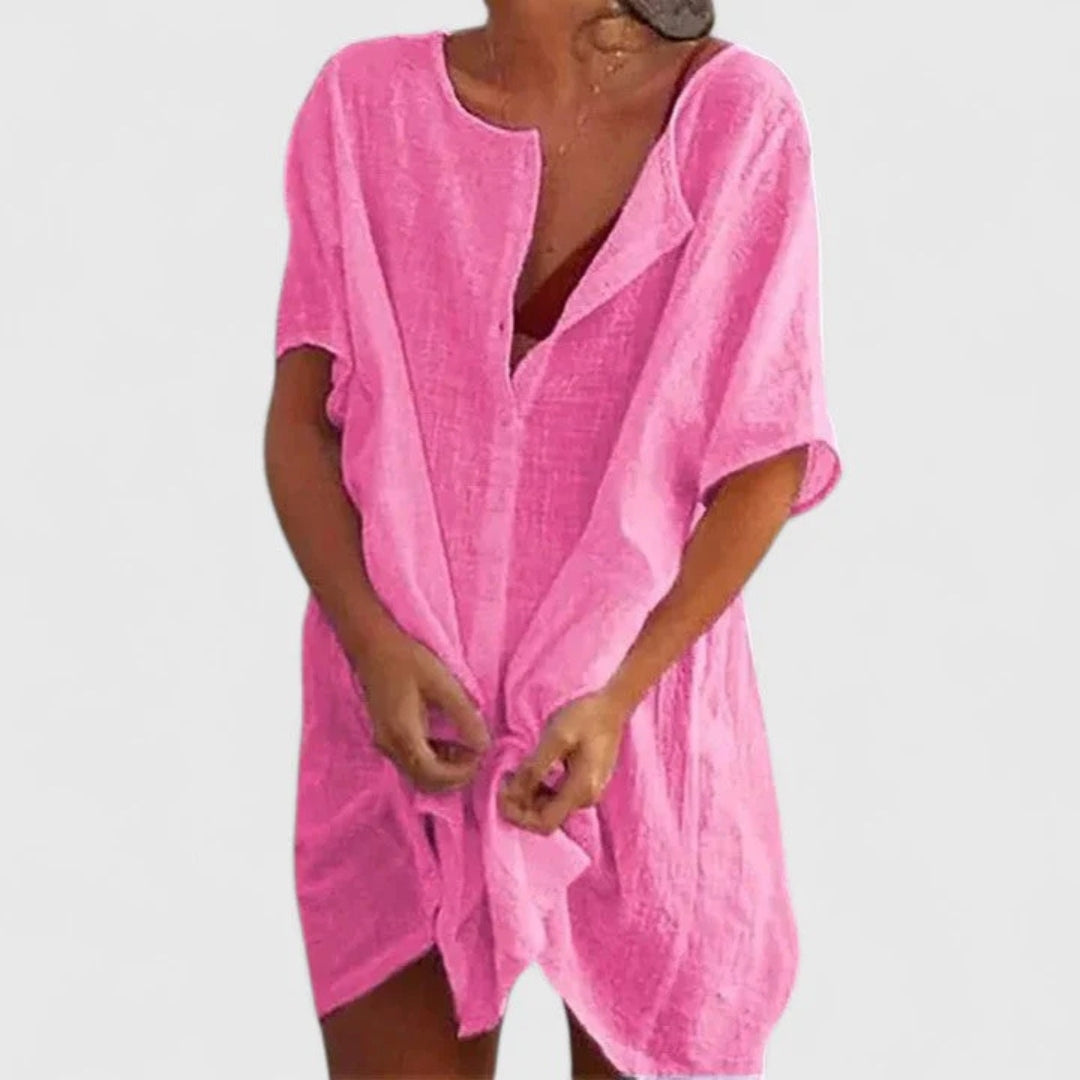 Damen Strandkleid mit Knopfleiste und Shorts Überwurf Leicht