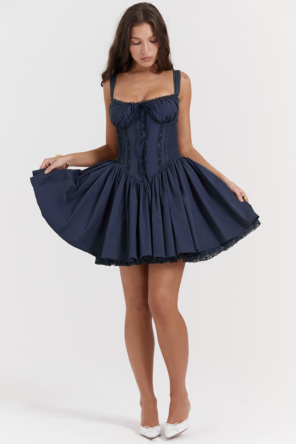 Damen Korsett Minikleid mit Trägern Rüschendetails