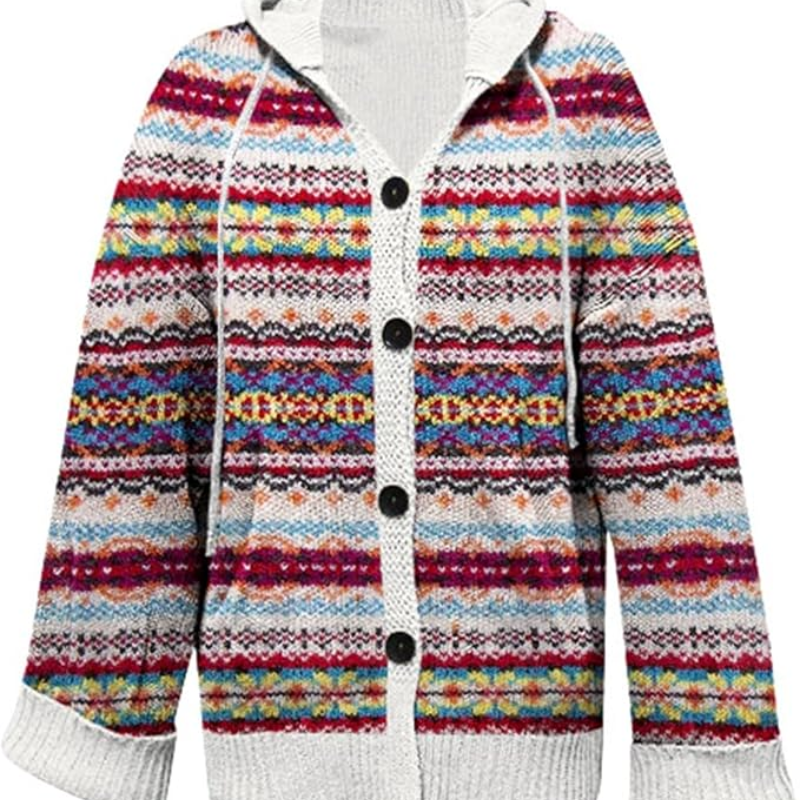 Norvielle Damen Cardigan Lang Mit Kapuze und Knöpfen - Norvielle