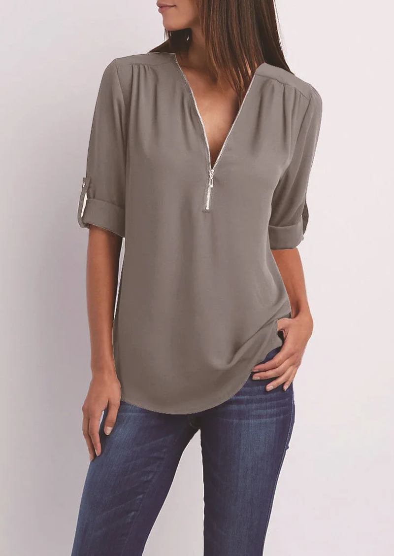 Damen Chiffonbluse Reißverschluss