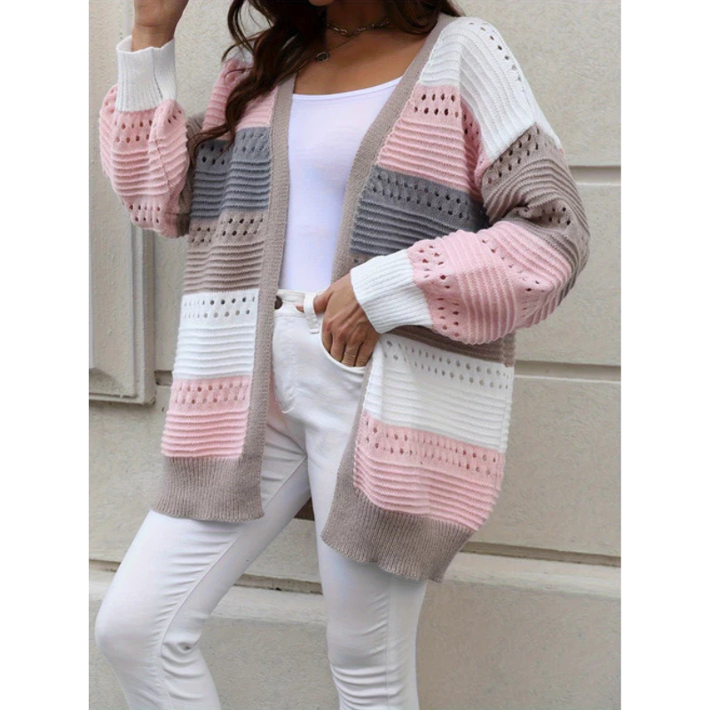 Norvielle Damen Cardigan Gestreift Lockere Passform - Norvielle