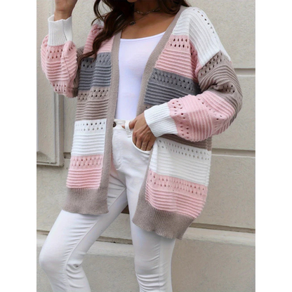 Norvielle Damen Cardigan Gestreift Lockere Passform - Norvielle
