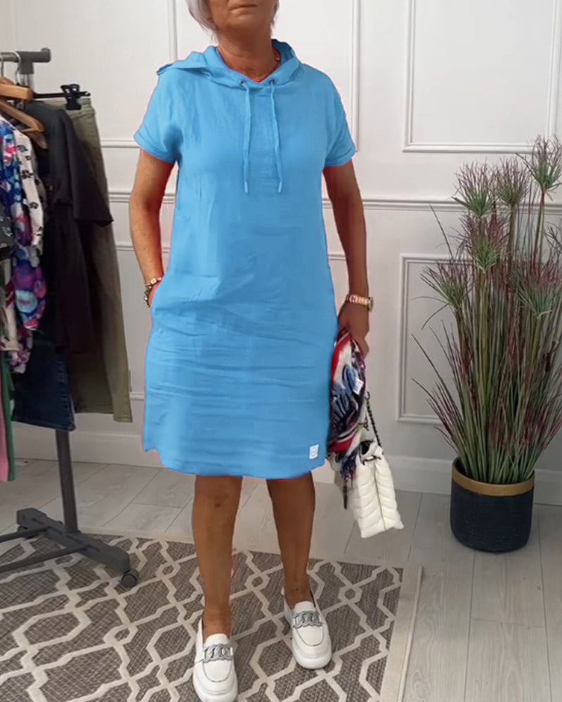 Norvielle Damen Freizeitkleid Kurzarm Kapuze