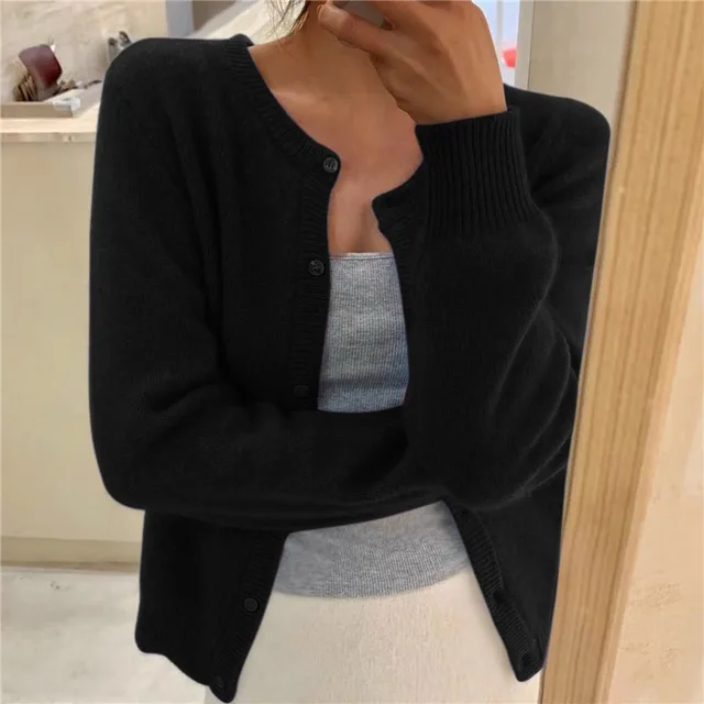 Damen Strickjacke Rundhalsausschnitt Lange Ärmel