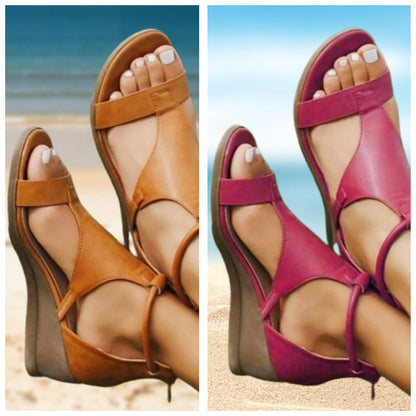 Damen Römer Sandalen Komfort Keilabsatz Beige