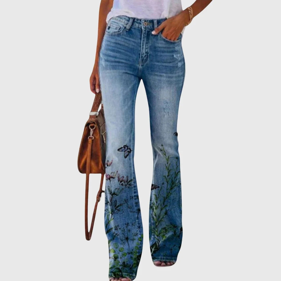 Damen Enge Jeans Blumenbedruckt