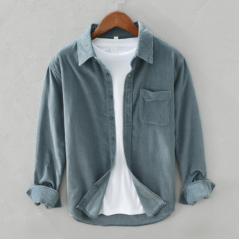 Herren Langarm-Overshirt Lässig Baumwolle Beige