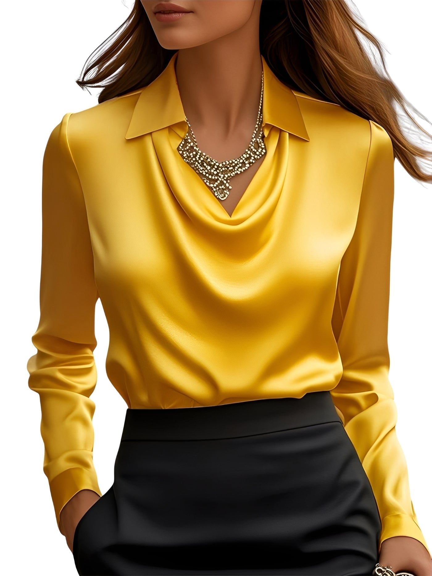Damen Satinbluse Langärmlig Elegante Bluse
