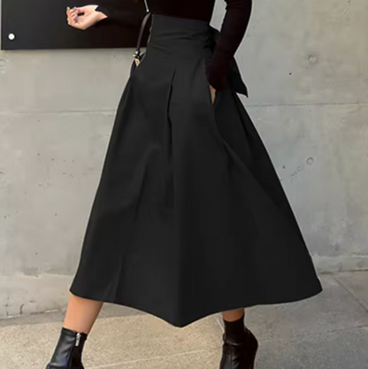 Damen Maxi Rock Schleifen-details Elegant Schwarz - Norvielle