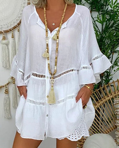 Boho Damen Tunika Leicht Sommerweiß