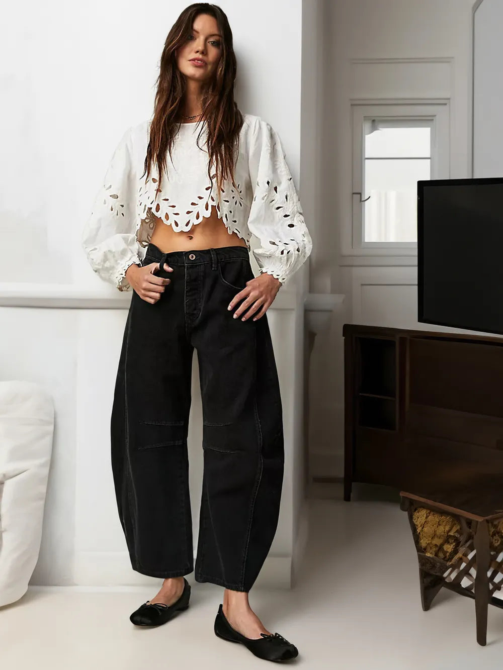 Damen Weitschnitt Jeans mit Nahtdetails