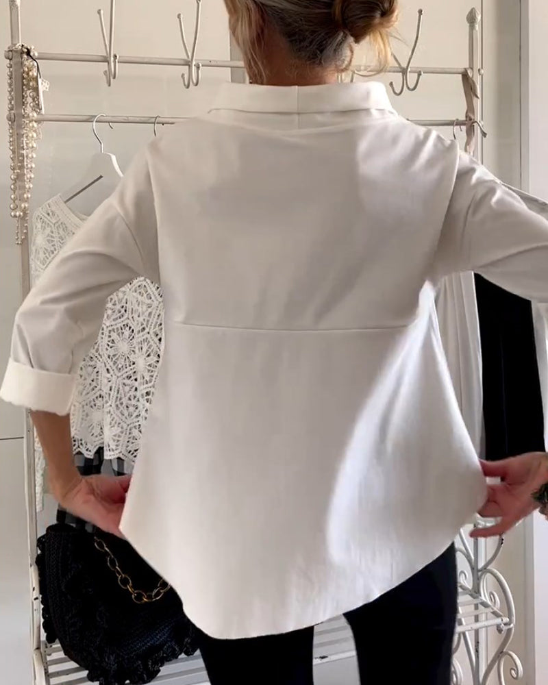 Damen Bluse Wasserfallkragen 3/4 Arm
