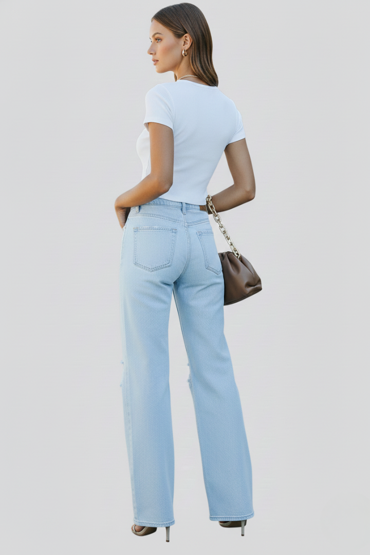 Damen High-Waist Distressed Jeans Weite Bein