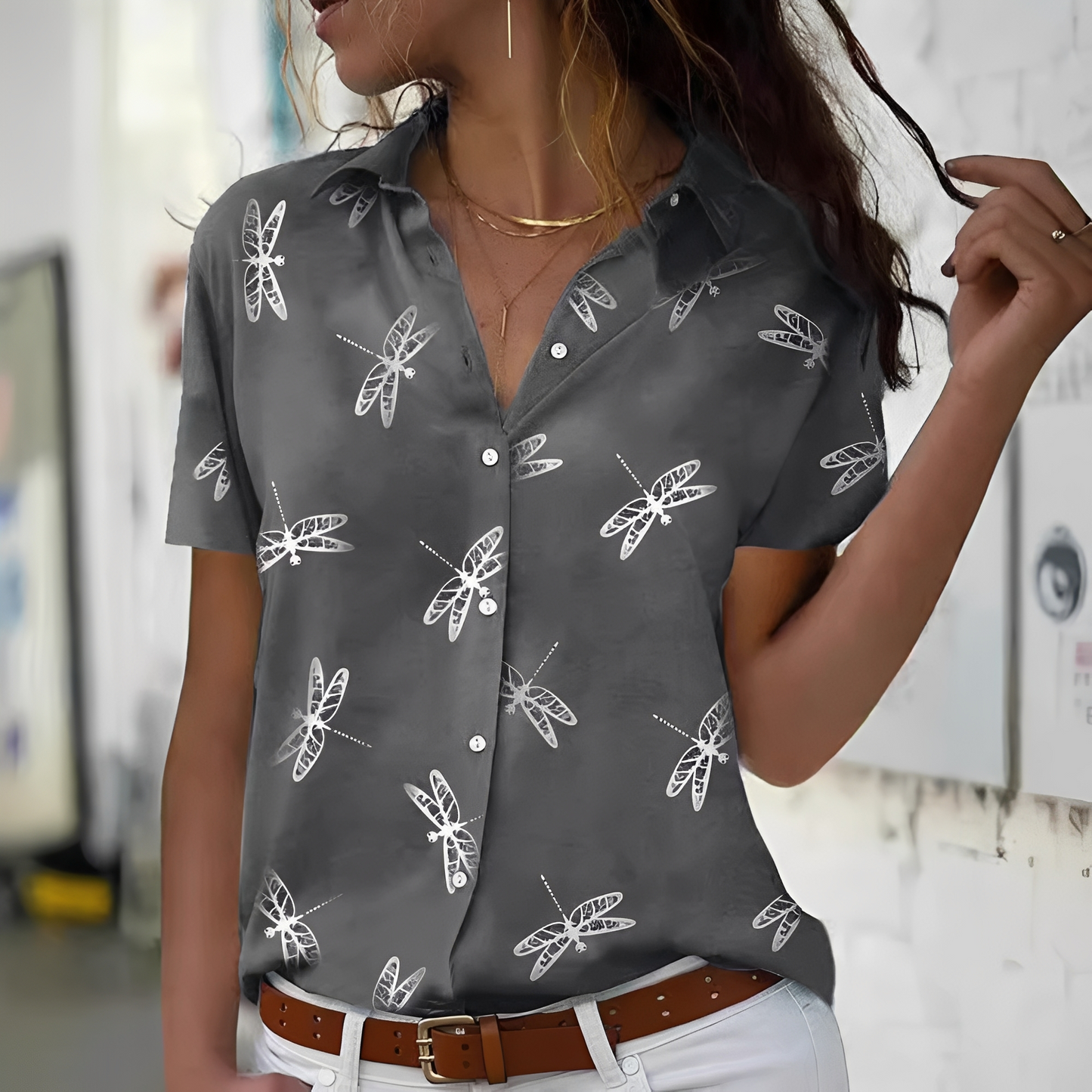 Damen Shirt Grenzüberschreitender Stil Baumwolle Weiß