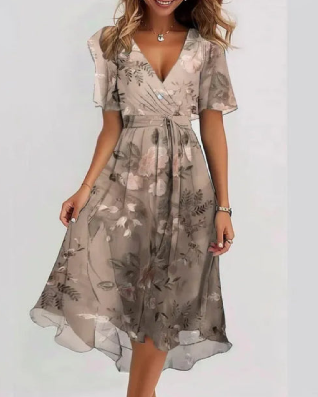 Damen Wickelkleid Midi Blumen Sommerkleid