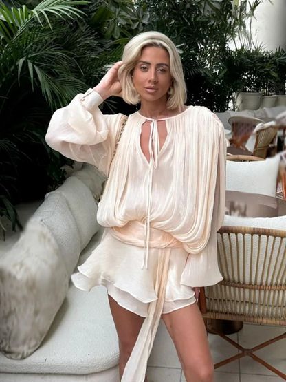 Damen Mini Playsuit Ballonärmel Eleganter Schnitt Sommer