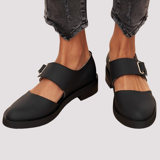 Damen Schnallenschuhe Trenddesign Leder Schwarz - Norvielle