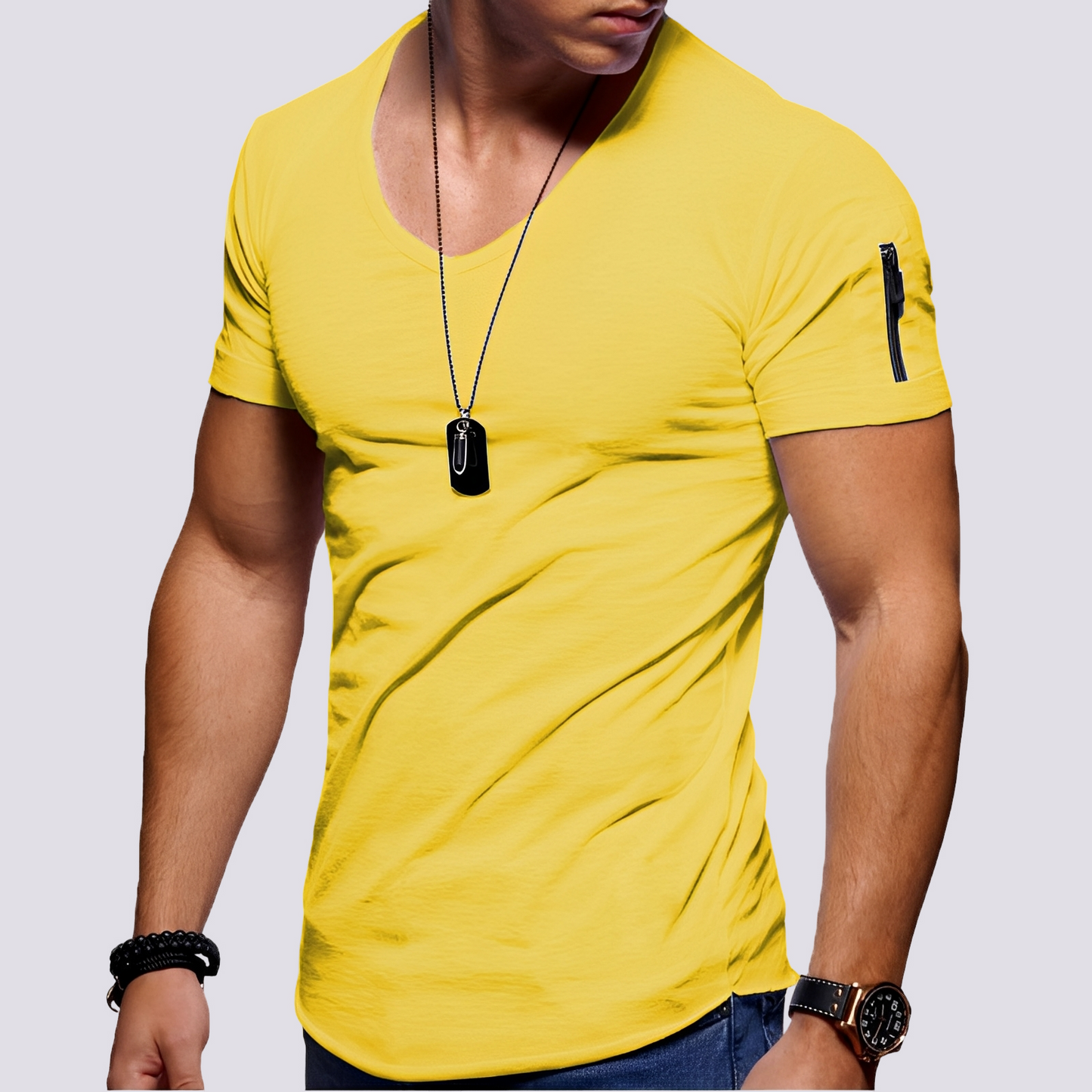 Herren Slim-Fit-Shirt V-Ausschnitt Lässig Weiß