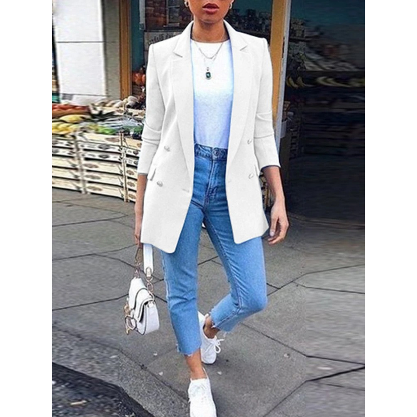 Norvielle Damen Blazer Mittellang Einfarbig - Norvielle