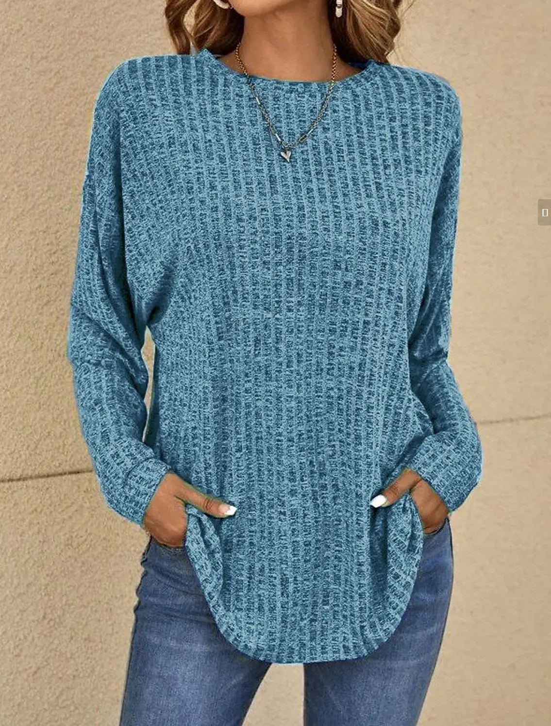 Damen Pullover Relaxed Fit Weiches Strick Langarm Beige