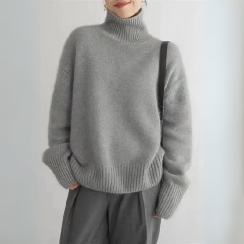Damen Strickpullover Rollkragen Lockerer Fit Klassisch