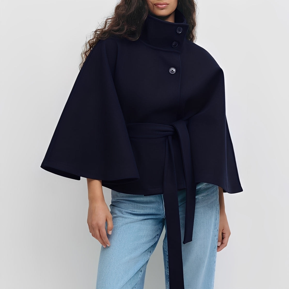 Damen Wickeljacke Hochkragen Baumwolle